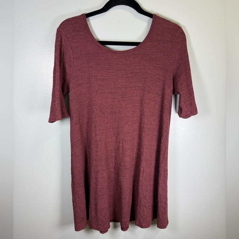 Everly Women Large Burgundy Ribbed Strappy Back Tunic Top DR7152